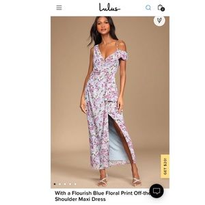 With a Flourish Blue Floral Print Off-the-Shoulder Maxi Dress